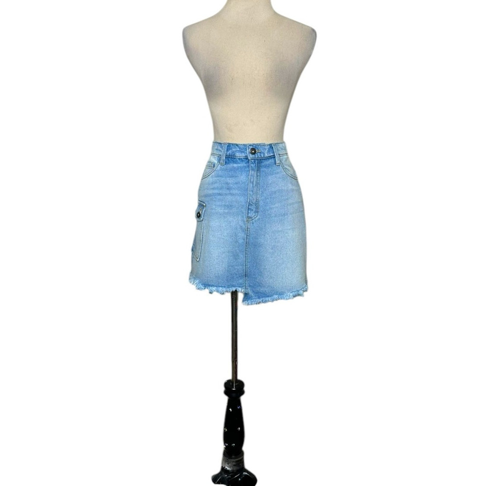 Sneak Peek blue fringed denim cargo skirt size Small